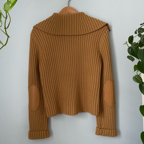 White + Warren Tan Leather Wool Zip Jacket - Picture 3 of 7